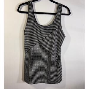 Lole Striped Athletic Tank Top XL Black Gray Asymmetrical Stretch Fit